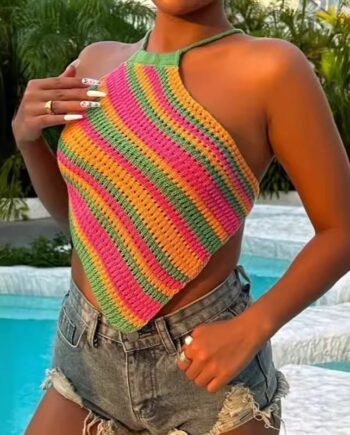Lace-up Women's Tube Top Beach Halter Knitted Sling