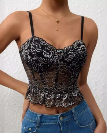 Color Matching Lace Pleated Hem Fishbone Women's Camisole