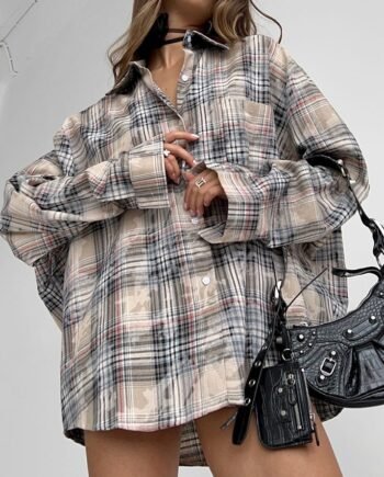 Loose Retro Distressed Plaid Shirt