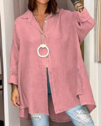 European And American Solid Color Women's Nine-quarter Sleeve Cotton And Linen Shirt