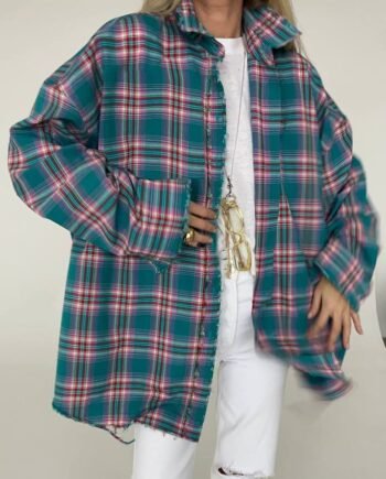 Retro Fashion Color Contrast Plaid Shirt