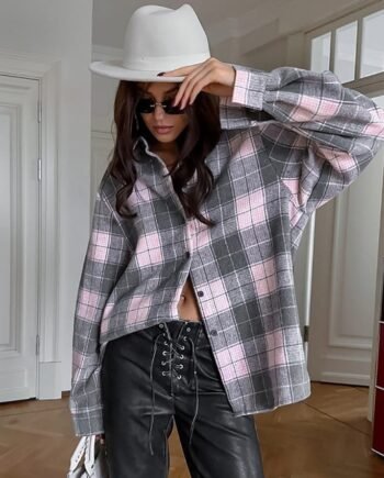 Fashion Loose Color Matching Plaid Shirt