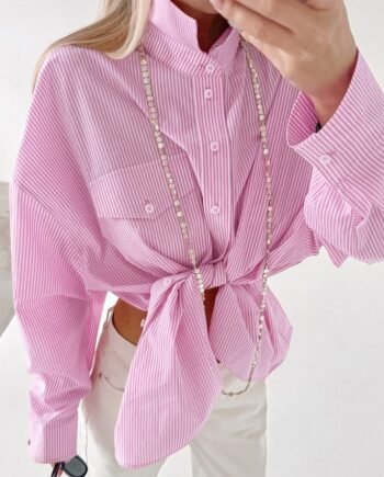 Women's Preppy Style Sweet Pink Striped Loose Outer Cotton Shirt