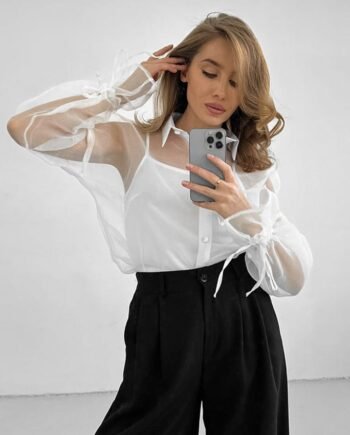 Women's Organza High-grade Outer Wear Mid-length Transparent Shirt