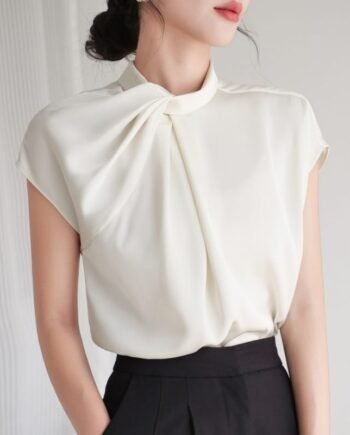 Design Sense Niche Pleated Temperament Commute Stand Collar Shirt