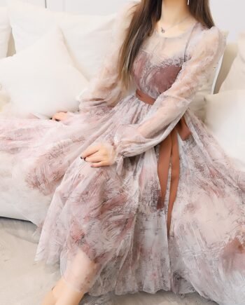 High Waist Puff Sleeve Gentle French Retro Dress