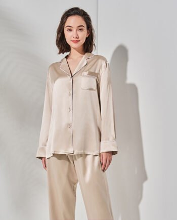 Ladies Long Sleeve  Silk Home Pajamas Set