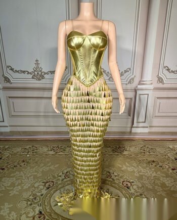 Golden Bright Surface Bandage Design Tight Waist Slimming Mermaid Day Formal Dress