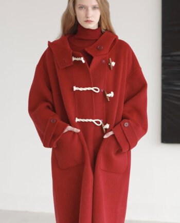 Retro Red Wool Double Faced Woolen Coat Women
