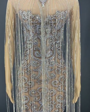 Short Rhinestone Fringed Diamond Cocktail Dress