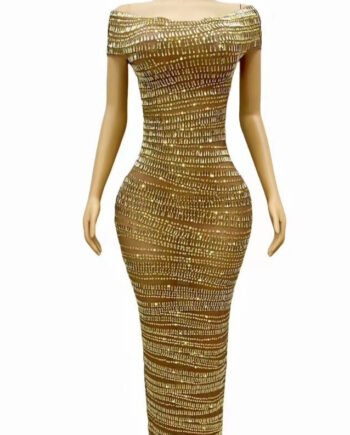 Sexy Luxury Shiny Rhinestone Dress Performance Costume Party Evening Dress