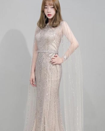 Fishtail Zipper Floating Sleeve Long Host Dress