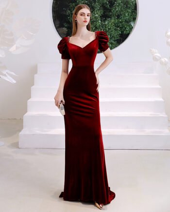 Wine Red Fishtail Evening Dress Woman